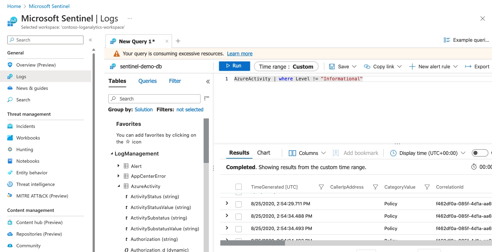 Log Analytics in Microsoft Sentinel